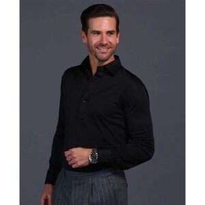 Collars & Co Mens Small Black Dress Collar Long Sleeve Polo Shirt Polyester NWOT